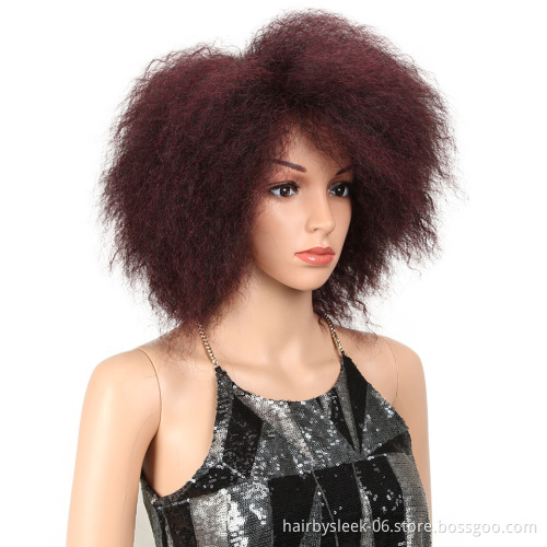 Rebecca Explosion hairstyle 10 inches Wine Red Afro Kinky Curly Premium Heat Resistant Synthetic Hair Wigs for Black Women